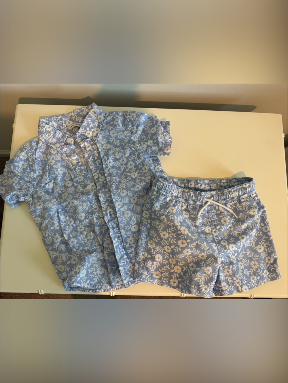 Janie & Jack Toddler Boys 2T Light Blue Floral Swim Shorts and shirt set